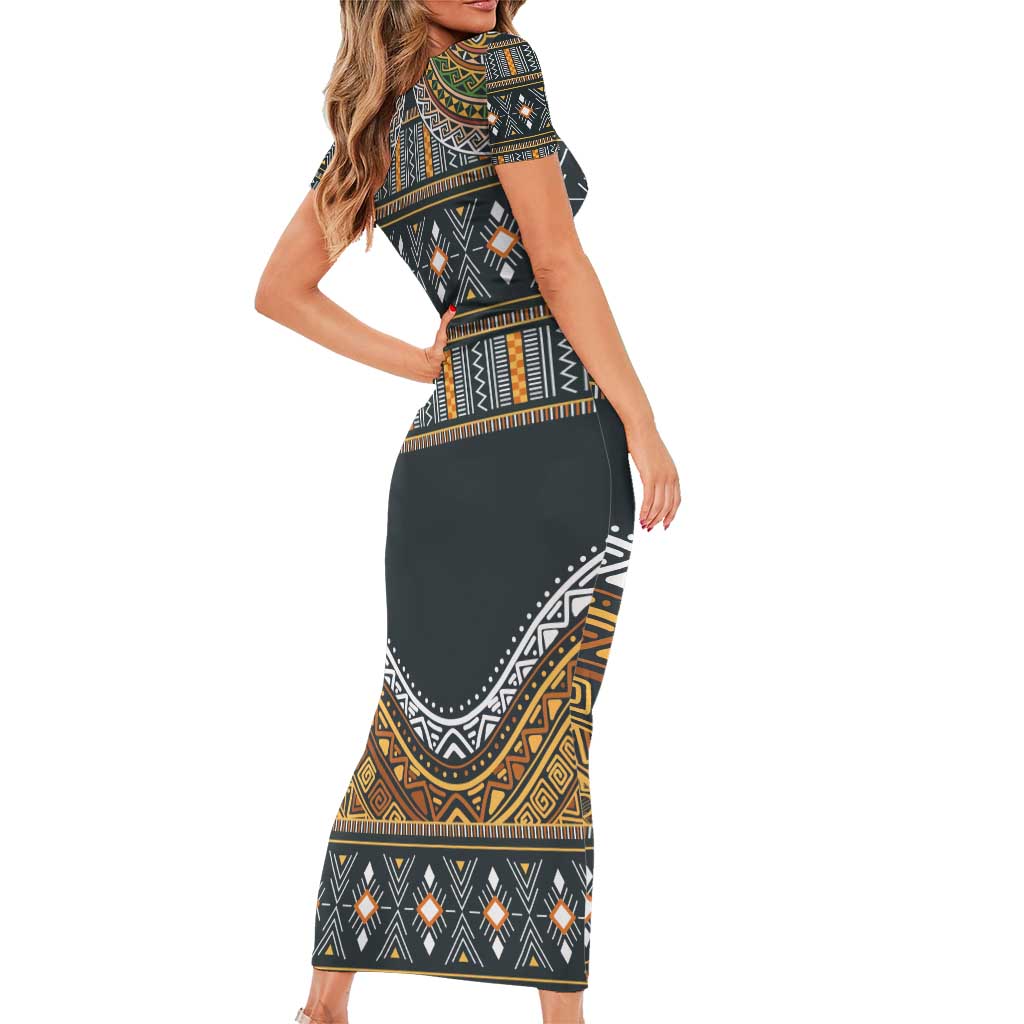 Africa Ethnic Native Pattern Short Sleeve Bodycon Dress - Wonder Print Shop