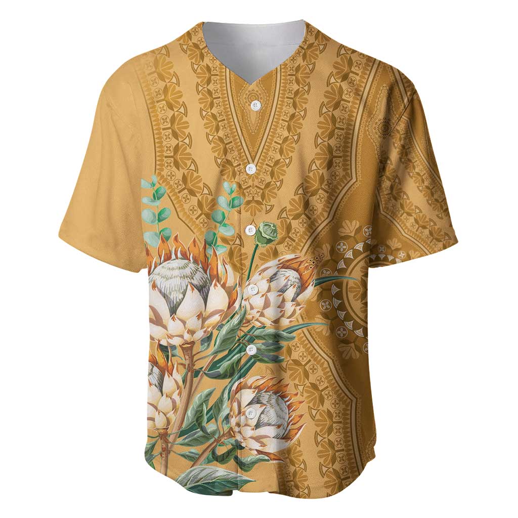 Africa King Proteas Dashiki Motif Baseball Jersey Gold Style LT9 - Wonder Print Shop