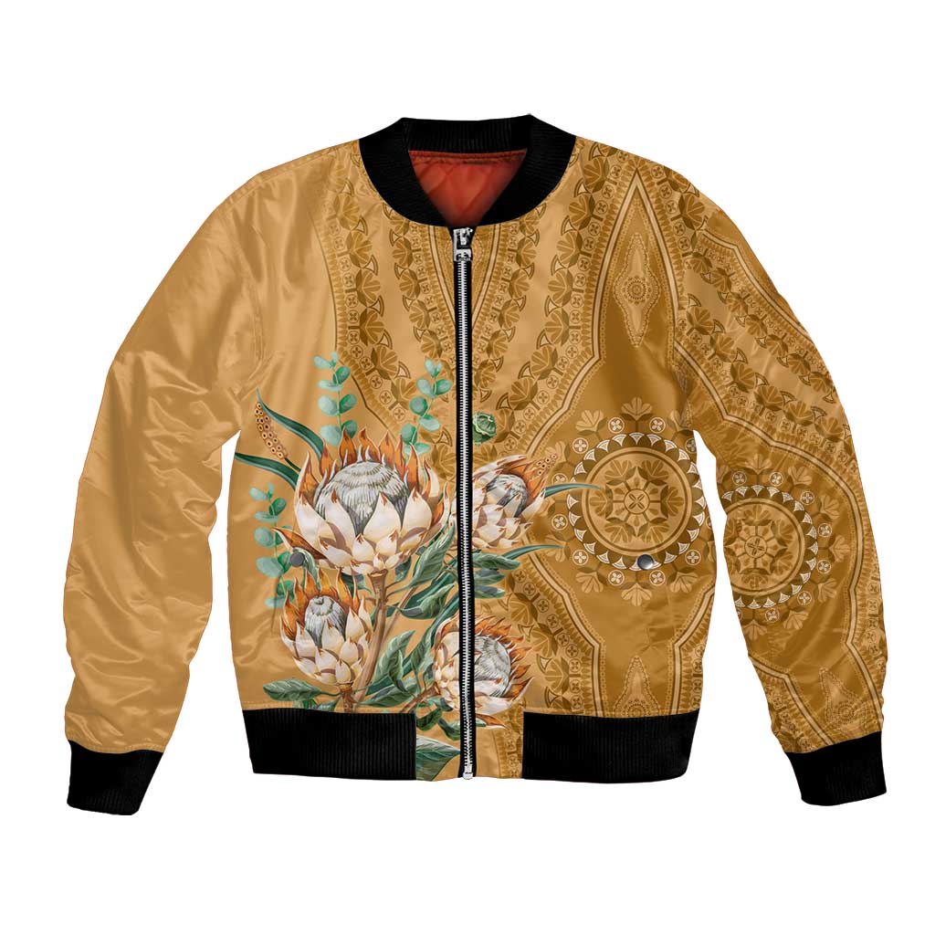 Africa King Proteas Dashiki Motif Bomber Jacket Gold Style LT9 - Wonder Print Shop