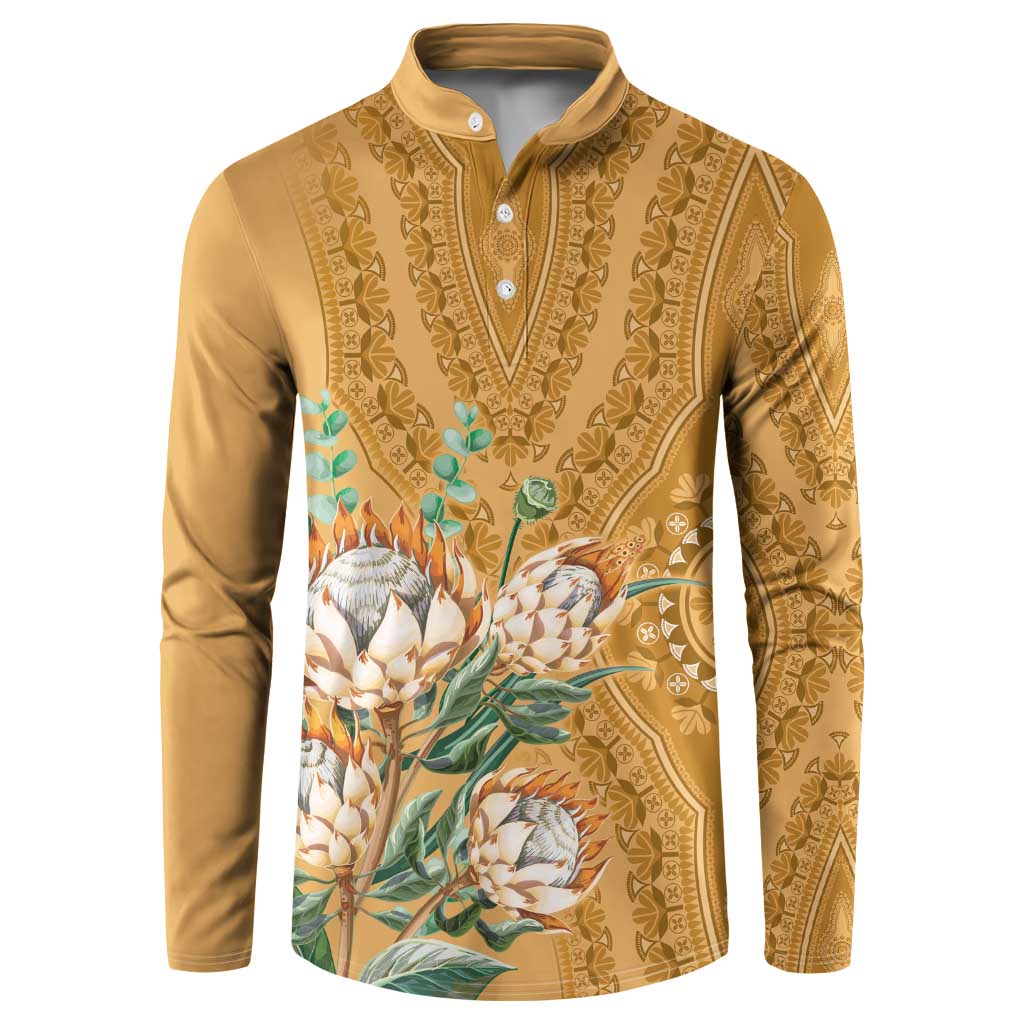 Africa King Proteas Dashiki Motif Button Sweatshirt Gold Style LT9 - Wonder Print Shop