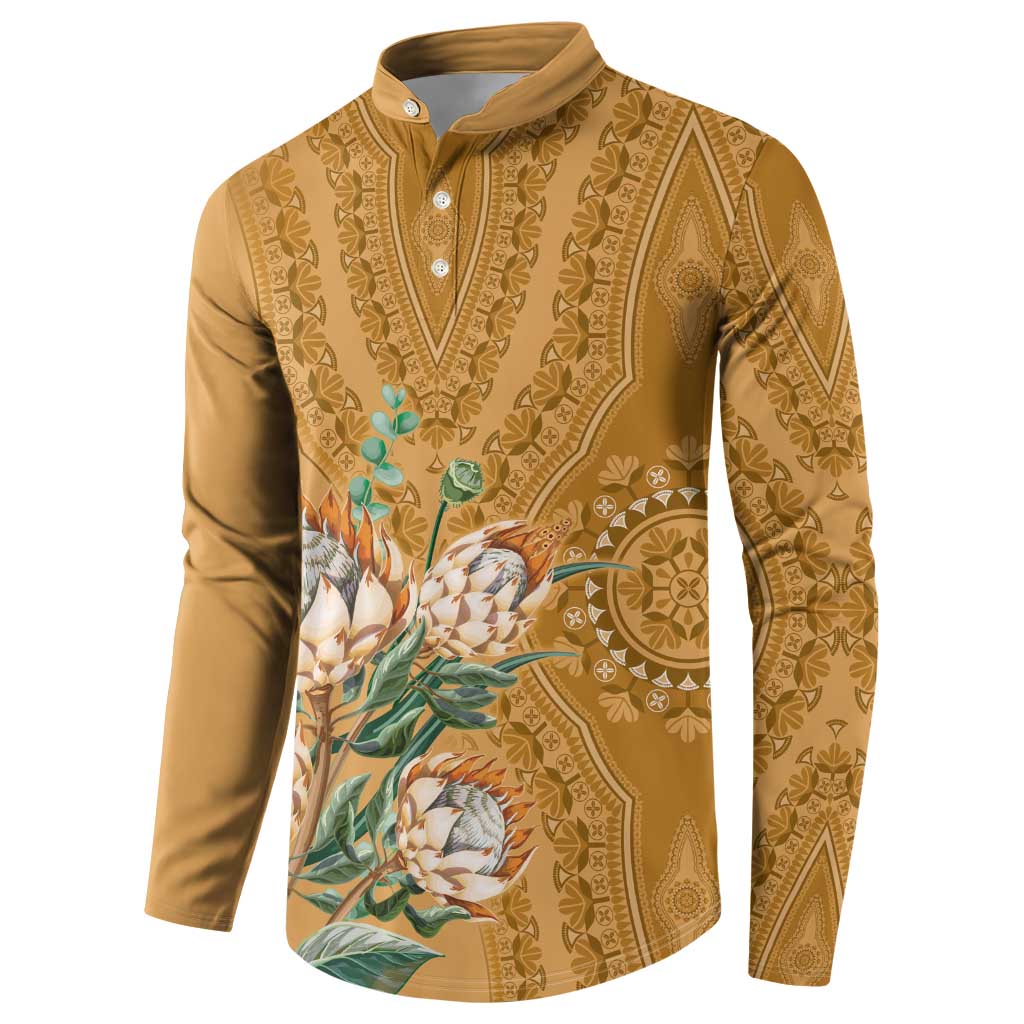 Africa King Proteas Dashiki Motif Button Sweatshirt Gold Style LT9 - Wonder Print Shop