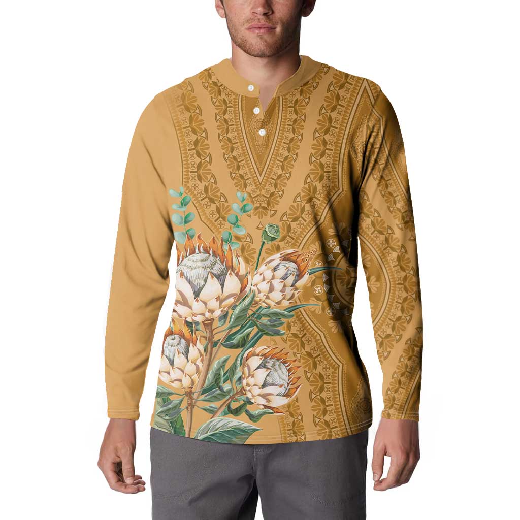 Africa King Proteas Dashiki Motif Button Sweatshirt Gold Style LT9 - Wonder Print Shop