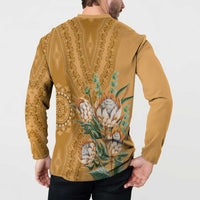 Africa King Proteas Dashiki Motif Button Sweatshirt Gold Style LT9 - Wonder Print Shop