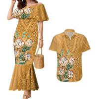 Africa King Proteas Dashiki Motif Couples Matching Mermaid Dress and Hawaiian Shirt Gold Style LT9 - Wonder Print Shop