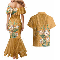 Africa King Proteas Dashiki Motif Couples Matching Mermaid Dress and Hawaiian Shirt Gold Style LT9 - Wonder Print Shop