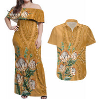 Africa King Proteas Dashiki Motif Couples Matching Off Shoulder Maxi Dress and Hawaiian Shirt Gold Style LT9 - Wonder Print Shop