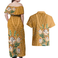 Africa King Proteas Dashiki Motif Couples Matching Off Shoulder Maxi Dress and Hawaiian Shirt Gold Style LT9 - Wonder Print Shop