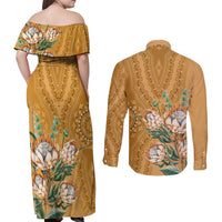 Africa King Proteas Dashiki Motif Couples Matching Off Shoulder Maxi Dress and Long Sleeve Button Shirt Gold Style LT9 - Wonder Print Shop
