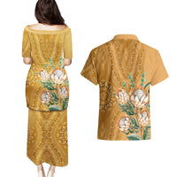 Africa King Proteas Dashiki Motif Couples Matching Puletasi and Hawaiian Shirt Gold Style LT9 - Wonder Print Shop