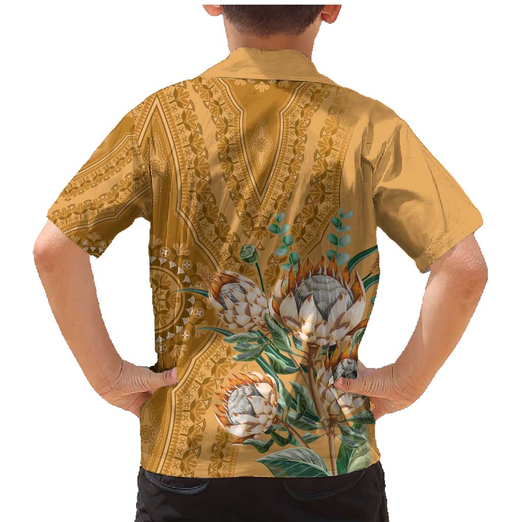 Africa King Proteas Dashiki Motif Family Matching Mermaid Dress and Hawaiian Shirt Gold Style LT9 - Wonder Print Shop