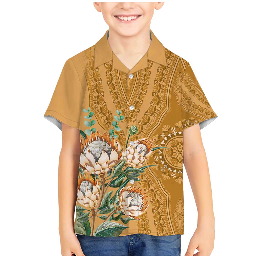 Africa King Proteas Dashiki Motif Family Matching Mermaid Dress and Hawaiian Shirt Gold Style LT9 - Wonder Print Shop