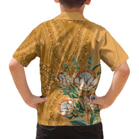 Africa King Proteas Dashiki Motif Family Matching Off The Shoulder Long Sleeve Dress and Hawaiian Shirt Gold Style - Wonder Print Shop
