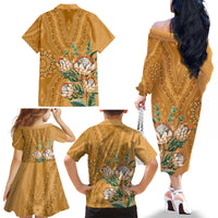 Africa King Proteas Dashiki Motif Family Matching Off The Shoulder Long Sleeve Dress and Hawaiian Shirt Gold Style - Wonder Print Shop