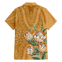 Africa King Proteas Dashiki Motif Family Matching Off The Shoulder Long Sleeve Dress and Hawaiian Shirt Gold Style - Wonder Print Shop