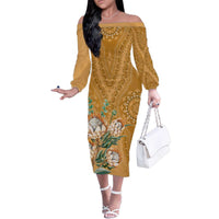 Africa King Proteas Dashiki Motif Family Matching Off The Shoulder Long Sleeve Dress and Hawaiian Shirt Gold Style - Wonder Print Shop
