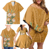 Africa King Proteas Dashiki Motif Family Matching Off Shoulder Short Dress and Hawaiian Shirt Gold Style LT9 - Wonder Print Shop
