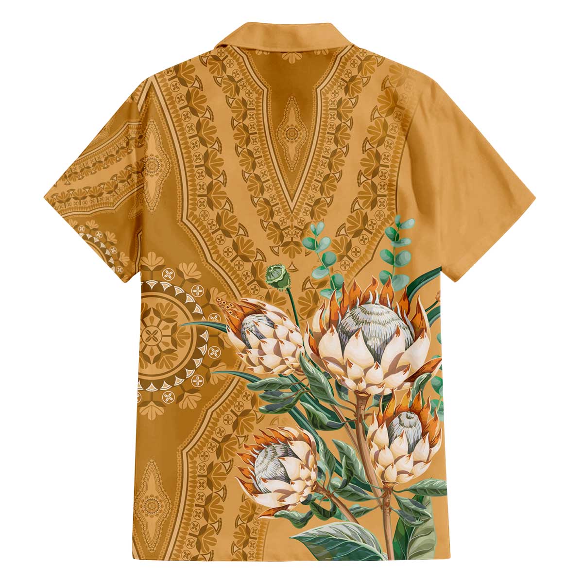 Africa King Proteas Dashiki Motif Family Matching Off Shoulder Short Dress and Hawaiian Shirt Gold Style LT9 - Wonder Print Shop