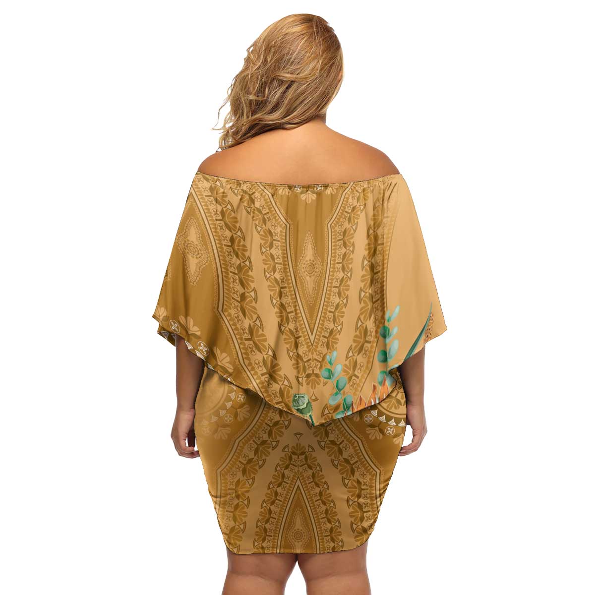 Africa King Proteas Dashiki Motif Family Matching Off Shoulder Short Dress and Hawaiian Shirt Gold Style LT9 - Wonder Print Shop