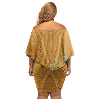 Africa King Proteas Dashiki Motif Family Matching Off Shoulder Short Dress and Hawaiian Shirt Gold Style LT9 - Wonder Print Shop