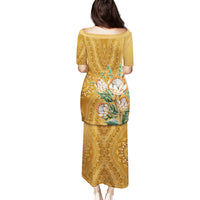 Africa King Proteas Dashiki Motif Family Matching Puletasi and Hawaiian Shirt Gold Style - Wonder Print Shop