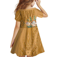 Africa King Proteas Dashiki Motif Family Matching Short Sleeve Bodycon Dress and Hawaiian Shirt Gold Style - Wonder Print Shop