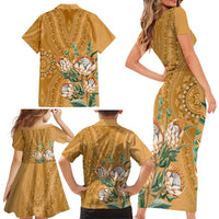 Africa King Proteas Dashiki Motif Family Matching Short Sleeve Bodycon Dress and Hawaiian Shirt Gold Style - Wonder Print Shop