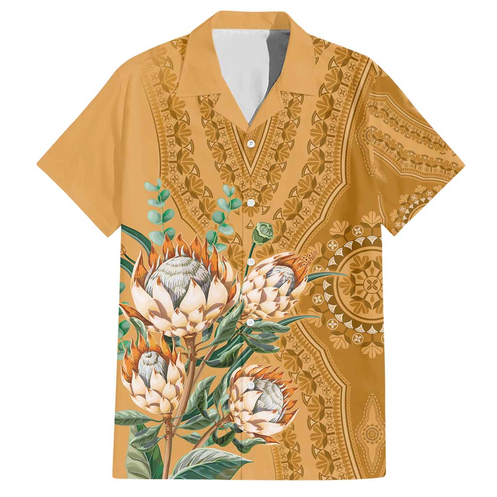 Africa King Proteas Dashiki Motif Family Matching Short Sleeve Bodycon Dress and Hawaiian Shirt Gold Style - Wonder Print Shop