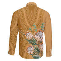 Africa King Proteas Dashiki Motif Family Matching Short Sleeve Bodycon Dress and Hawaiian Shirt Gold Style - Wonder Print Shop