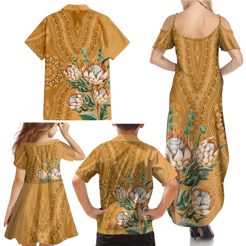 Africa King Proteas Dashiki Motif Family Matching Summer Maxi Dress and Hawaiian Shirt Gold Style - Wonder Print Shop
