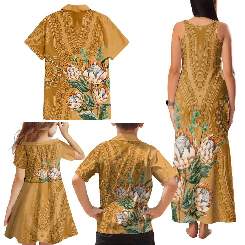 Africa King Proteas Dashiki Motif Family Matching Tank Maxi Dress and Hawaiian Shirt Gold Style - Wonder Print Shop