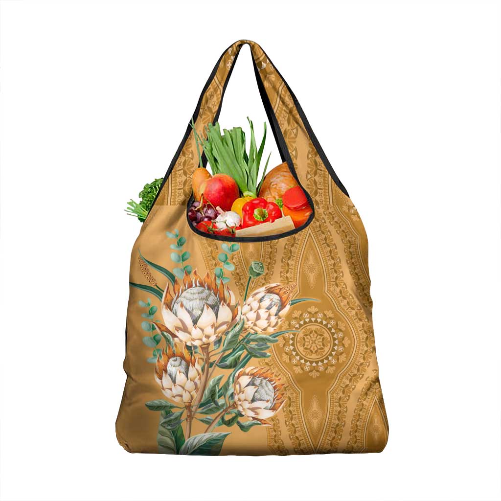Africa King Proteas Dashiki Motif Grocery Bag Gold Style