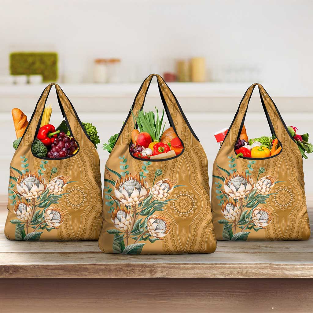 Africa King Proteas Dashiki Motif Grocery Bag Gold Style
