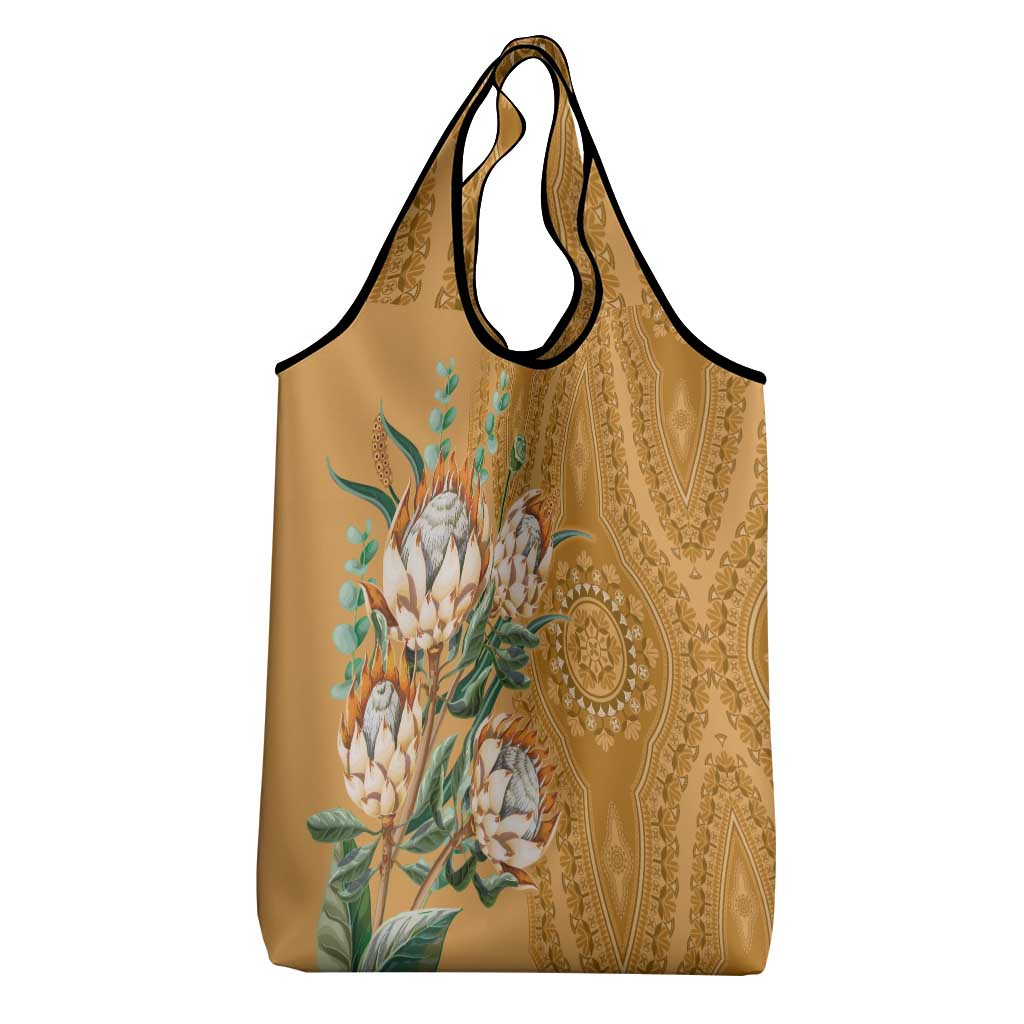 Africa King Proteas Dashiki Motif Grocery Bag Gold Style