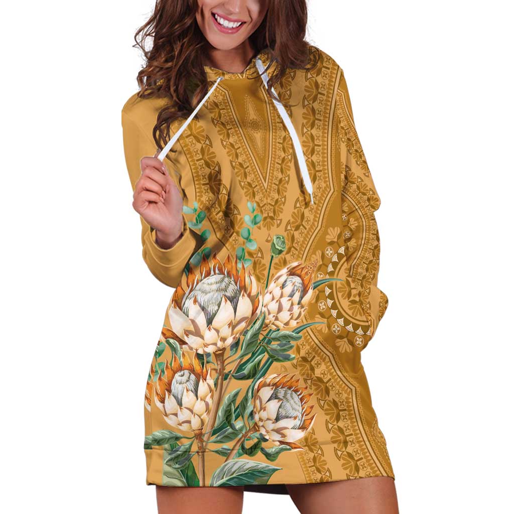 Africa King Proteas Dashiki Motif Hoodie Dress Gold Style - Wonder Print Shop