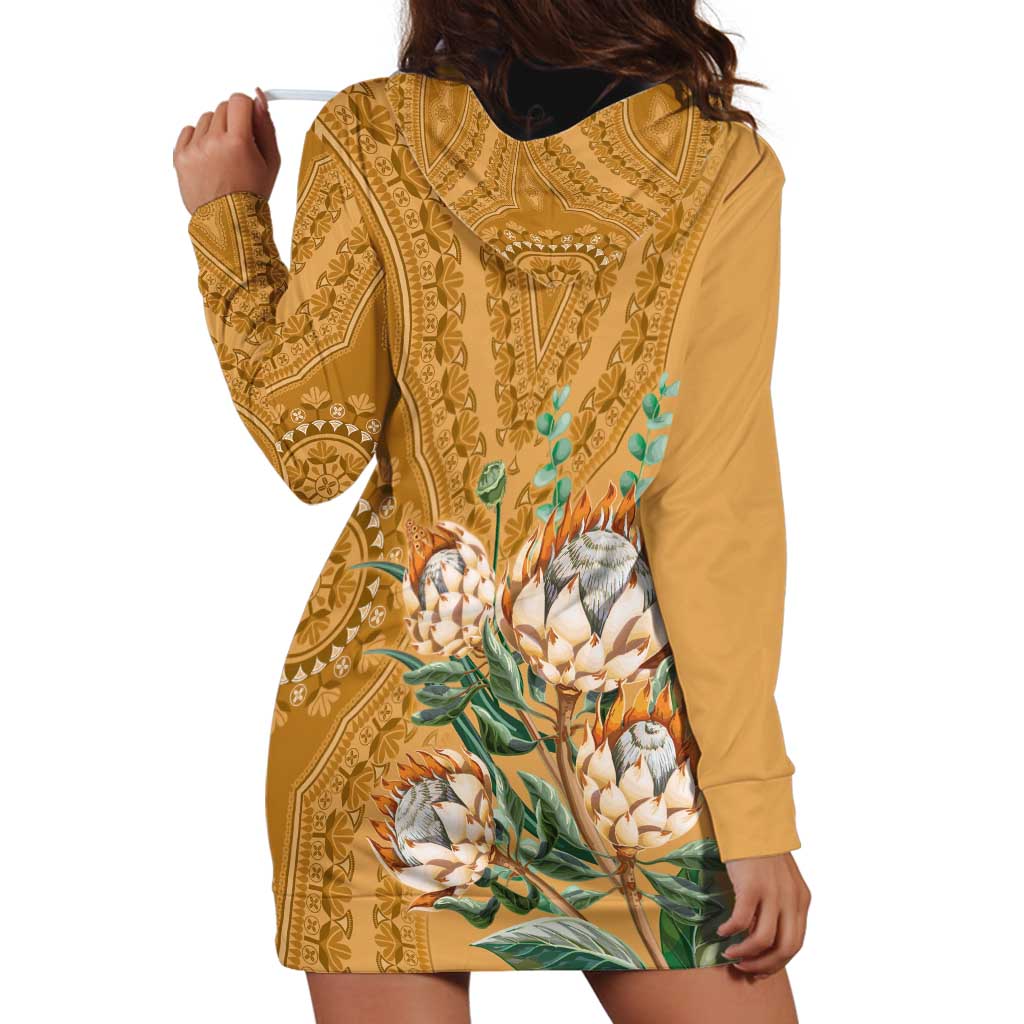 Africa King Proteas Dashiki Motif Hoodie Dress Gold Style - Wonder Print Shop