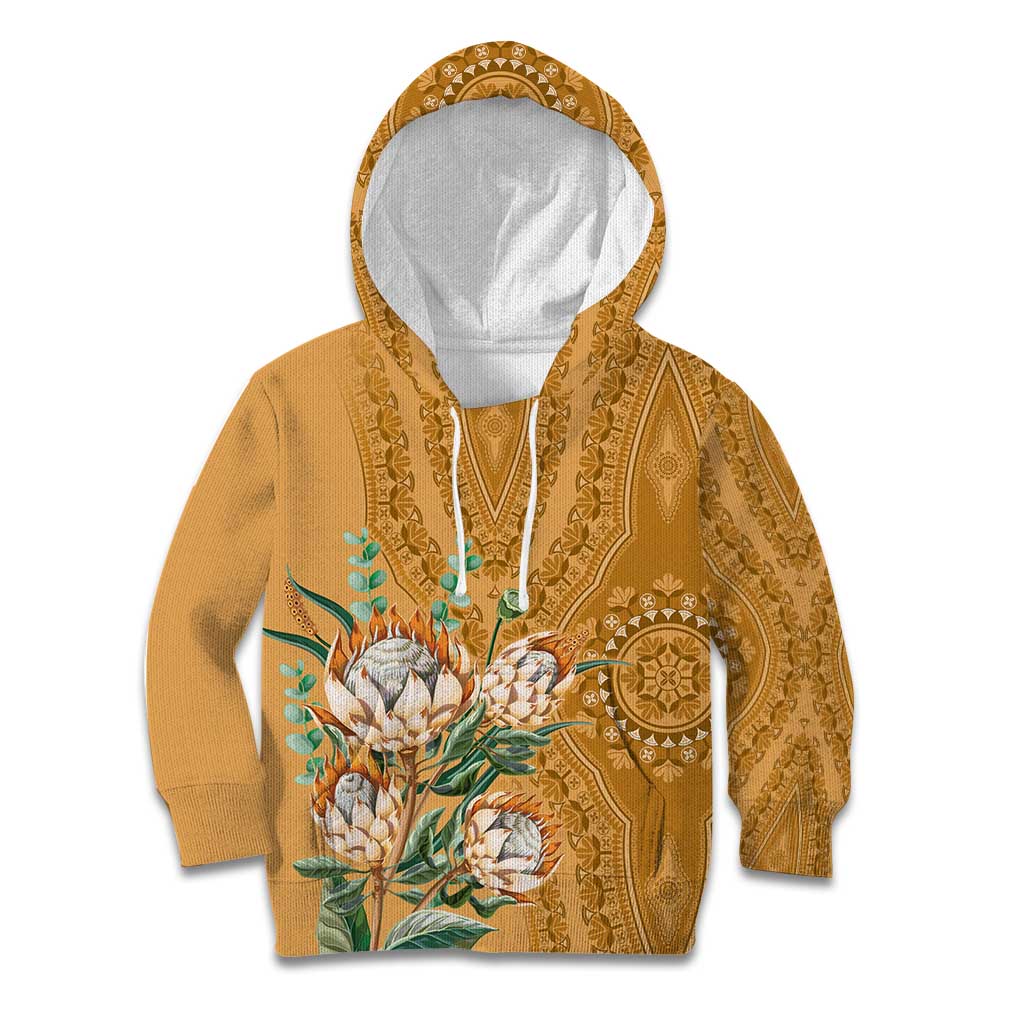 Africa King Proteas Dashiki Motif Kid Hoodie Gold Style - Wonder Print Shop