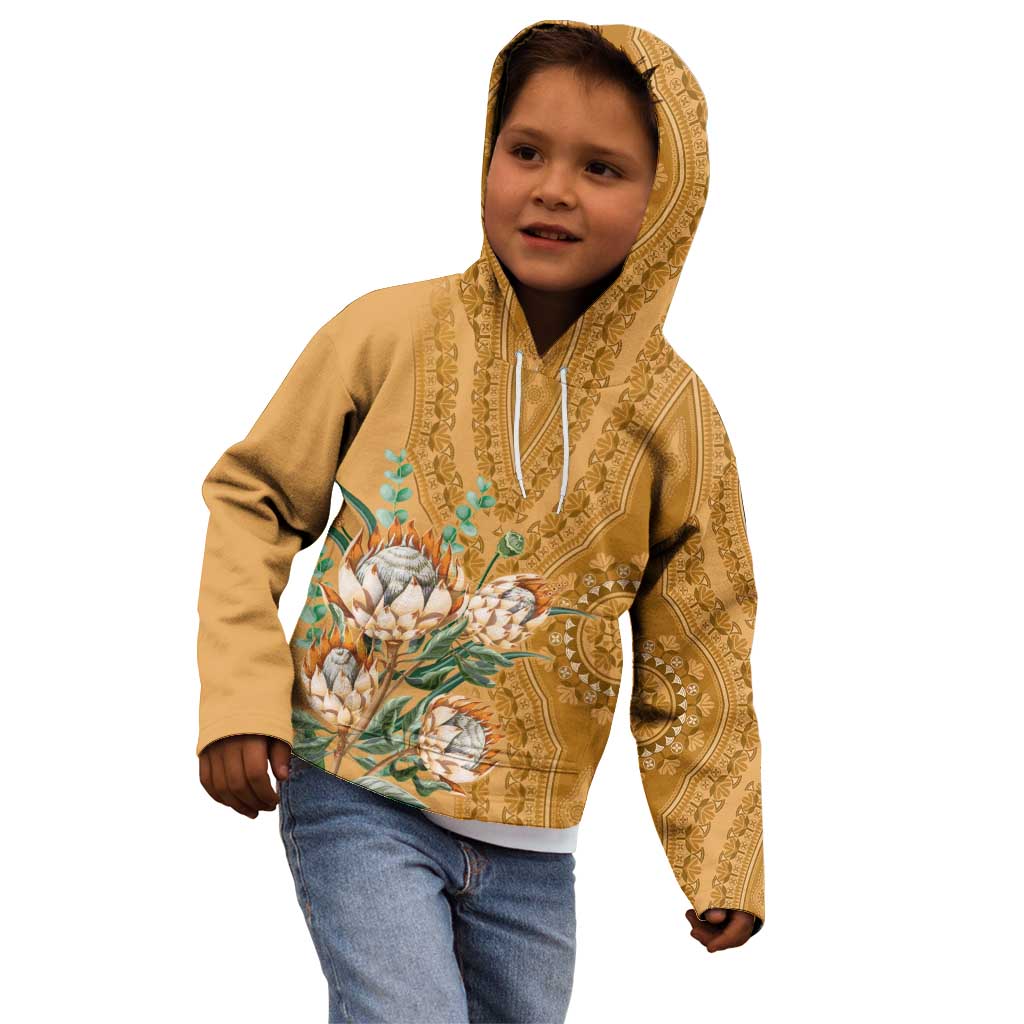 Africa King Proteas Dashiki Motif Kid Hoodie Gold Style - Wonder Print Shop