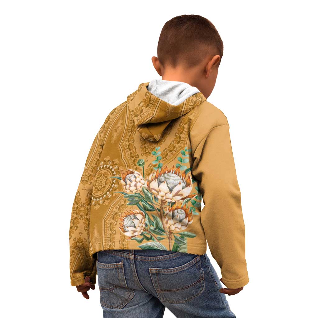 Africa King Proteas Dashiki Motif Kid Hoodie Gold Style - Wonder Print Shop