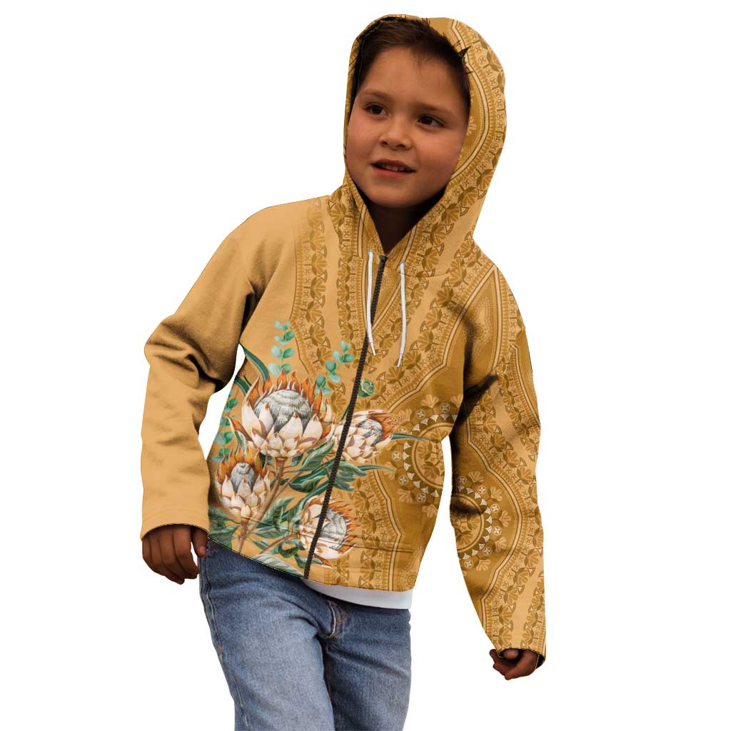 Africa King Proteas Dashiki Motif Kid Hoodie Gold Style - Wonder Print Shop