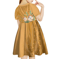 Africa King Proteas Dashiki Motif Kid Short Sleeve Dress Gold Style - Wonder Print Shop