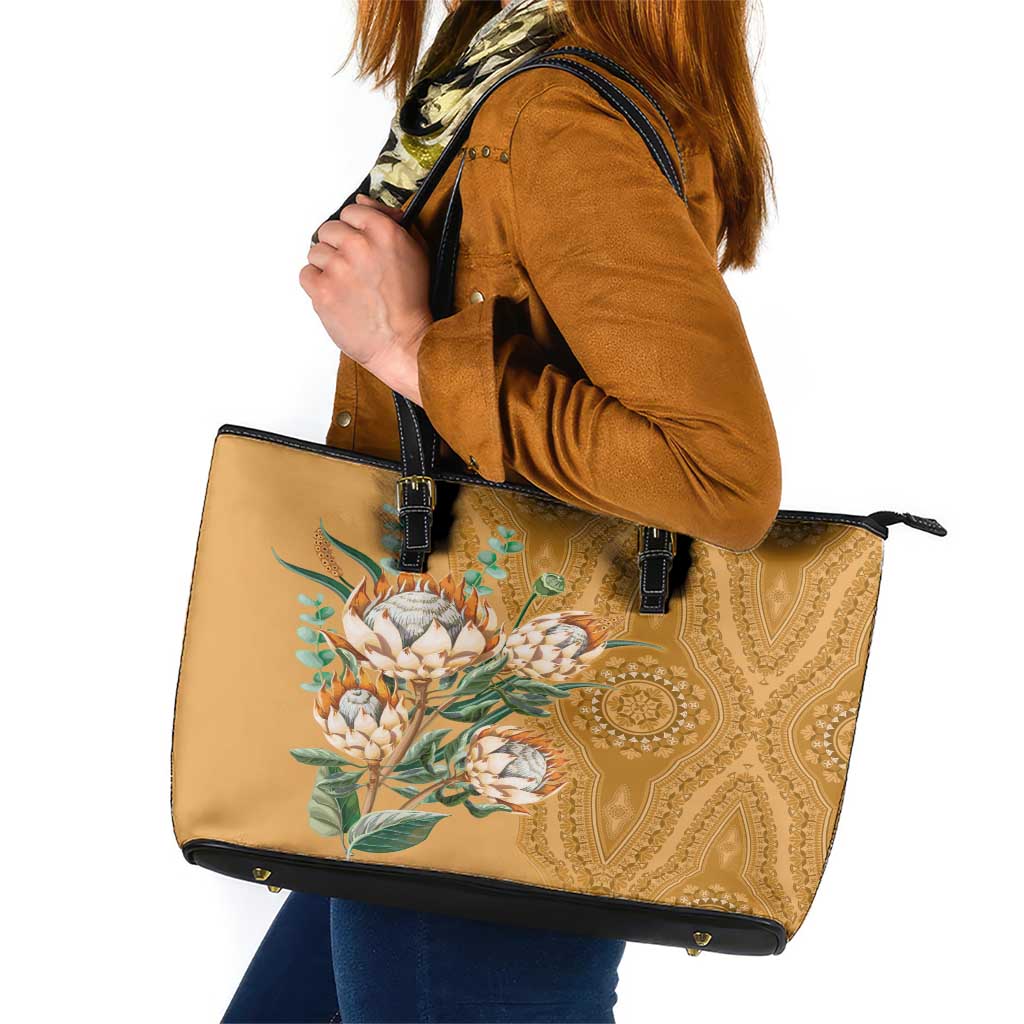 Africa King Proteas Dashiki Motif Leather Tote Bag Gold Style - Wonder Print Shop