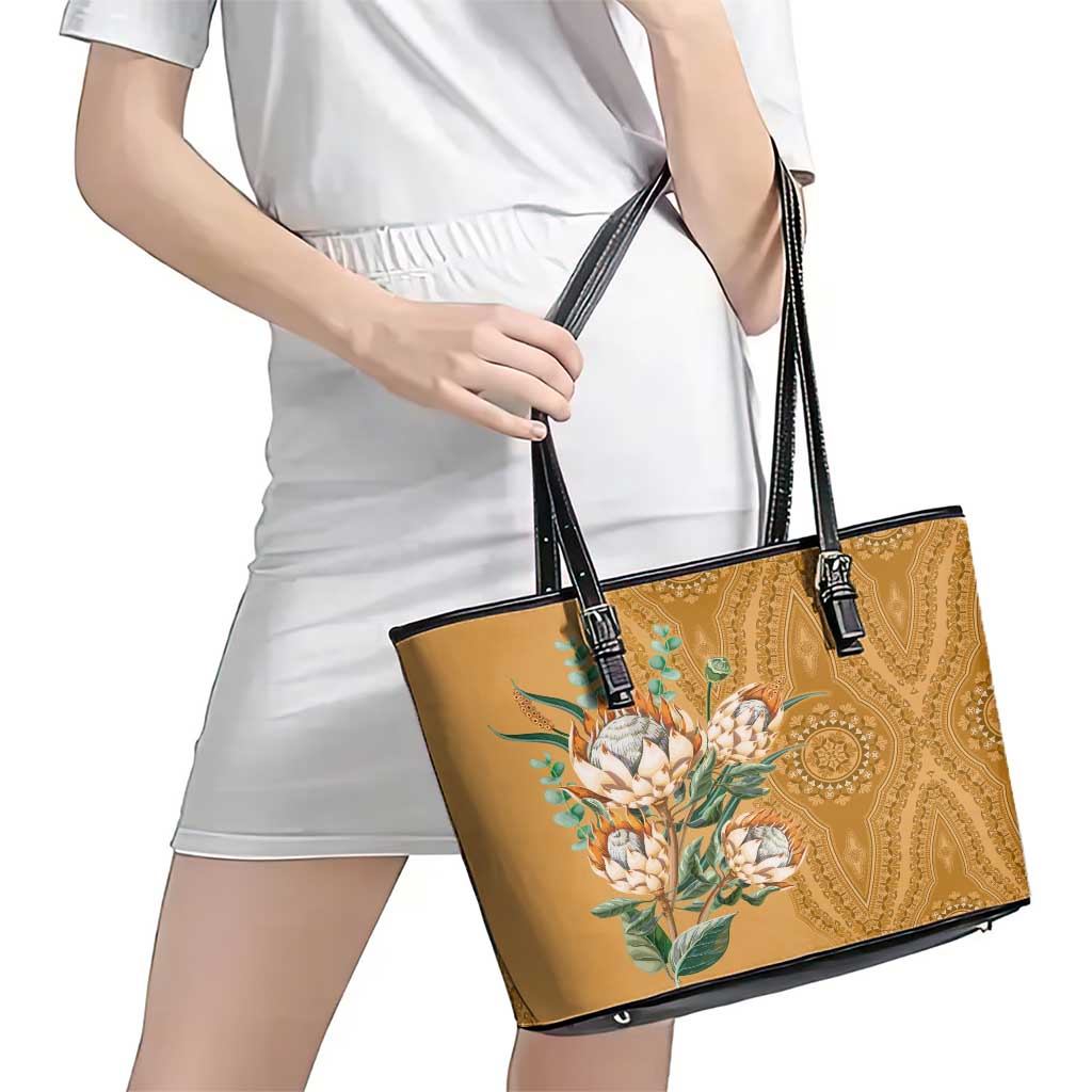 Africa King Proteas Dashiki Motif Leather Tote Bag Gold Style - Wonder Print Shop
