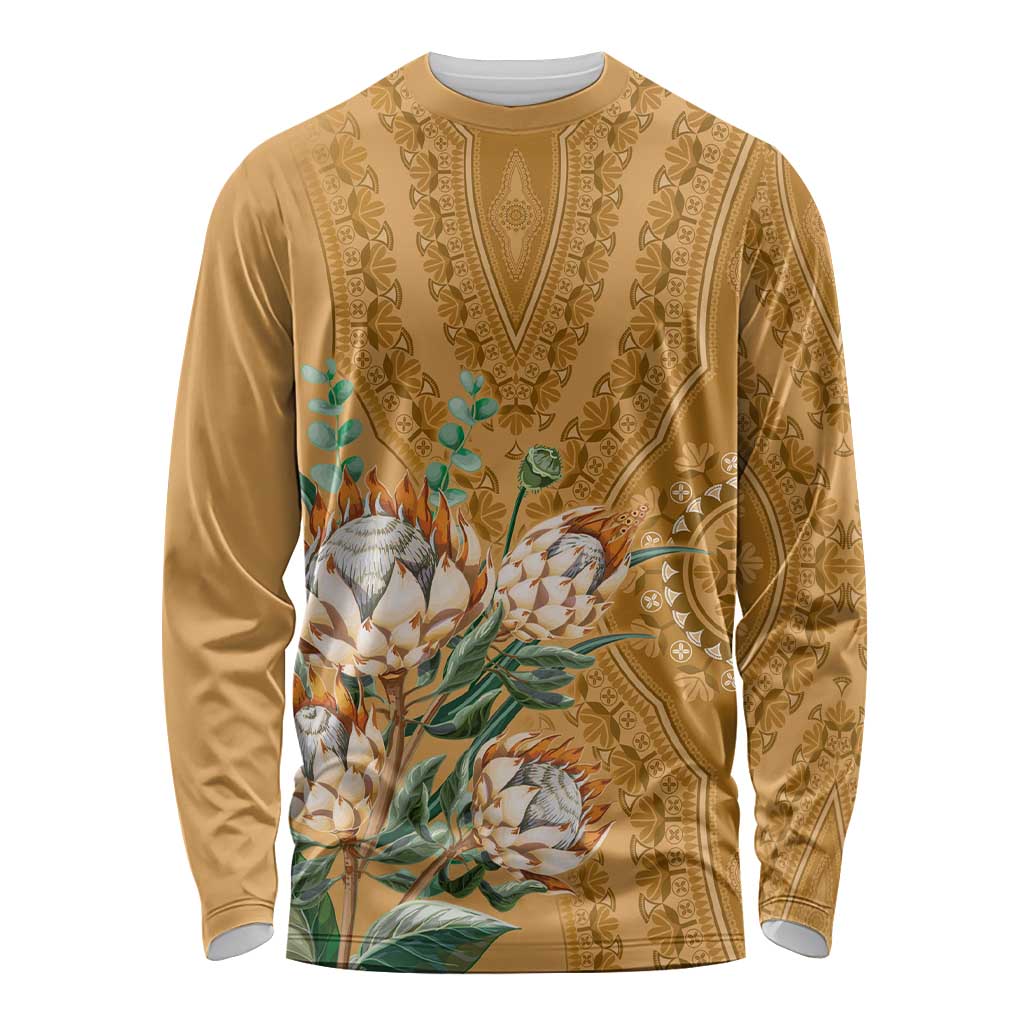 Africa King Proteas Dashiki Motif Long Sleeve Shirt Gold Style - Wonder Print Shop