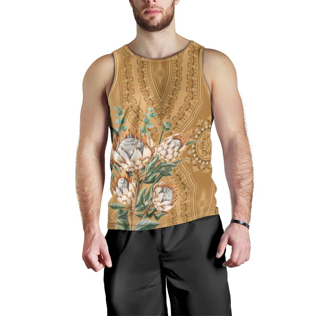 Africa King Proteas Dashiki Motif Men Tank Top Gold Style - Wonder Print Shop