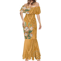 Africa King Proteas Dashiki Motif Mermaid Dress Gold Style - Wonder Print Shop