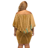 Africa King Proteas Dashiki Motif Off Shoulder Short Dress Gold Style - Wonder Print Shop