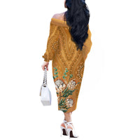 Africa King Proteas Dashiki Motif Off The Shoulder Long Sleeve Dress Gold Style - Wonder Print Shop