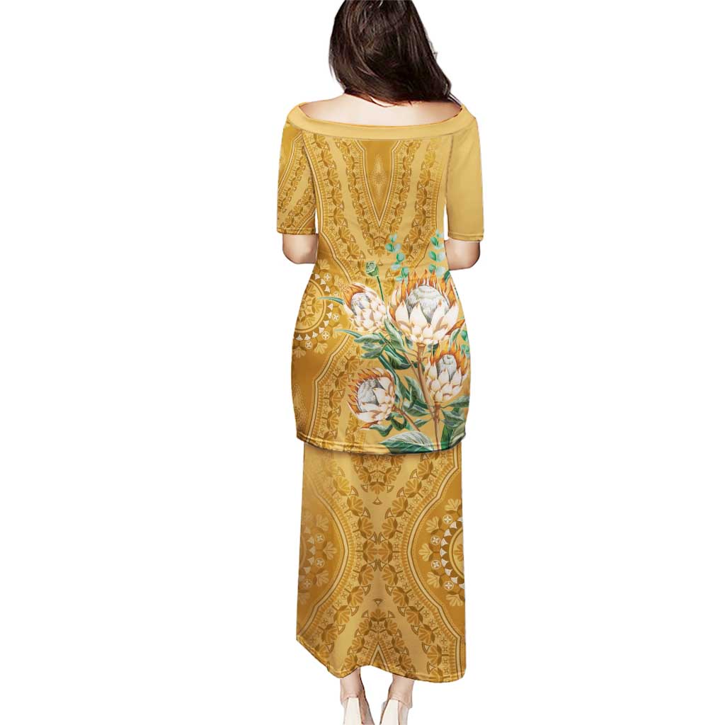 Africa King Proteas Dashiki Motif Puletasi Gold Style - Wonder Print Shop