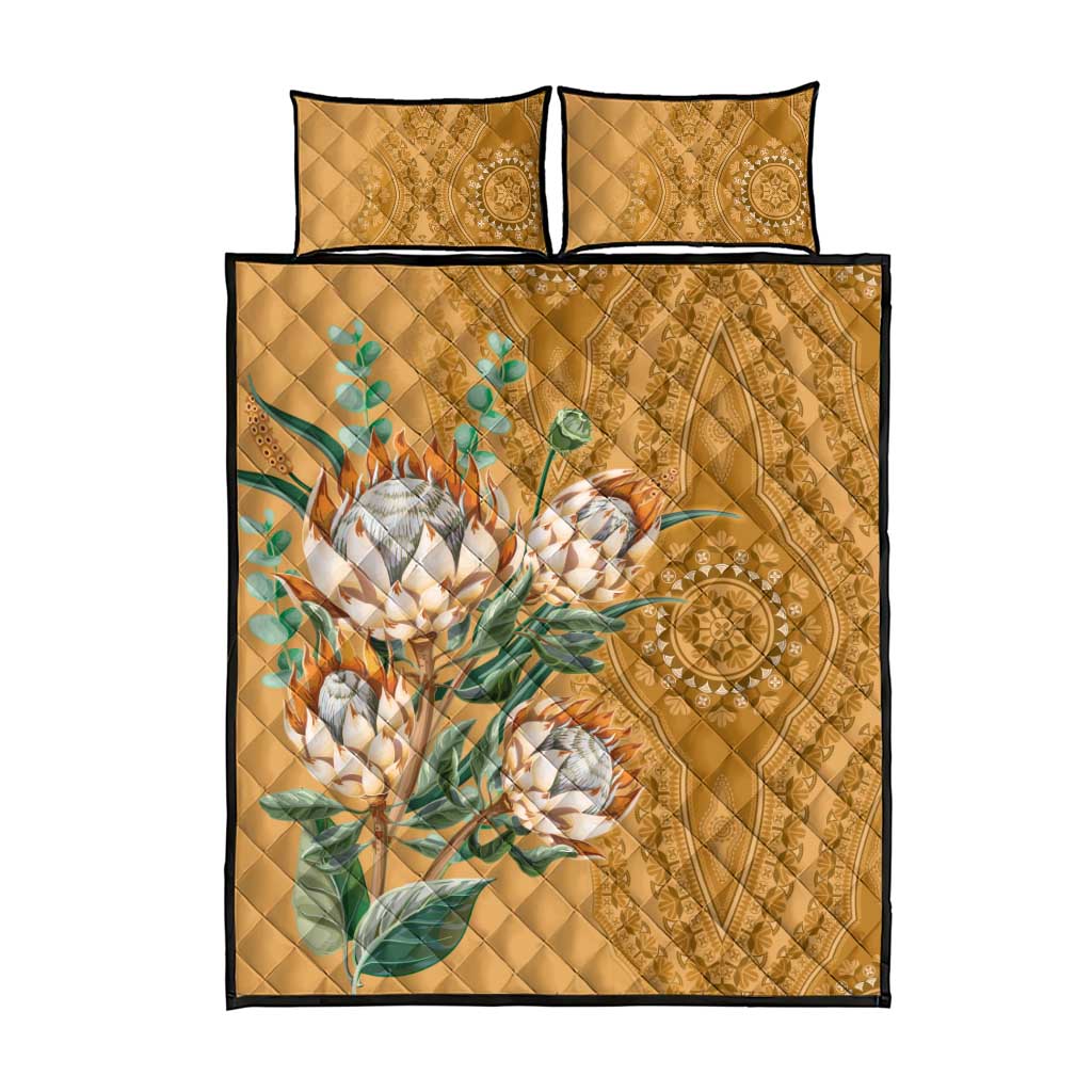 Africa King Proteas Dashiki Motif Quilt Bed Set Gold Style - Wonder Print Shop