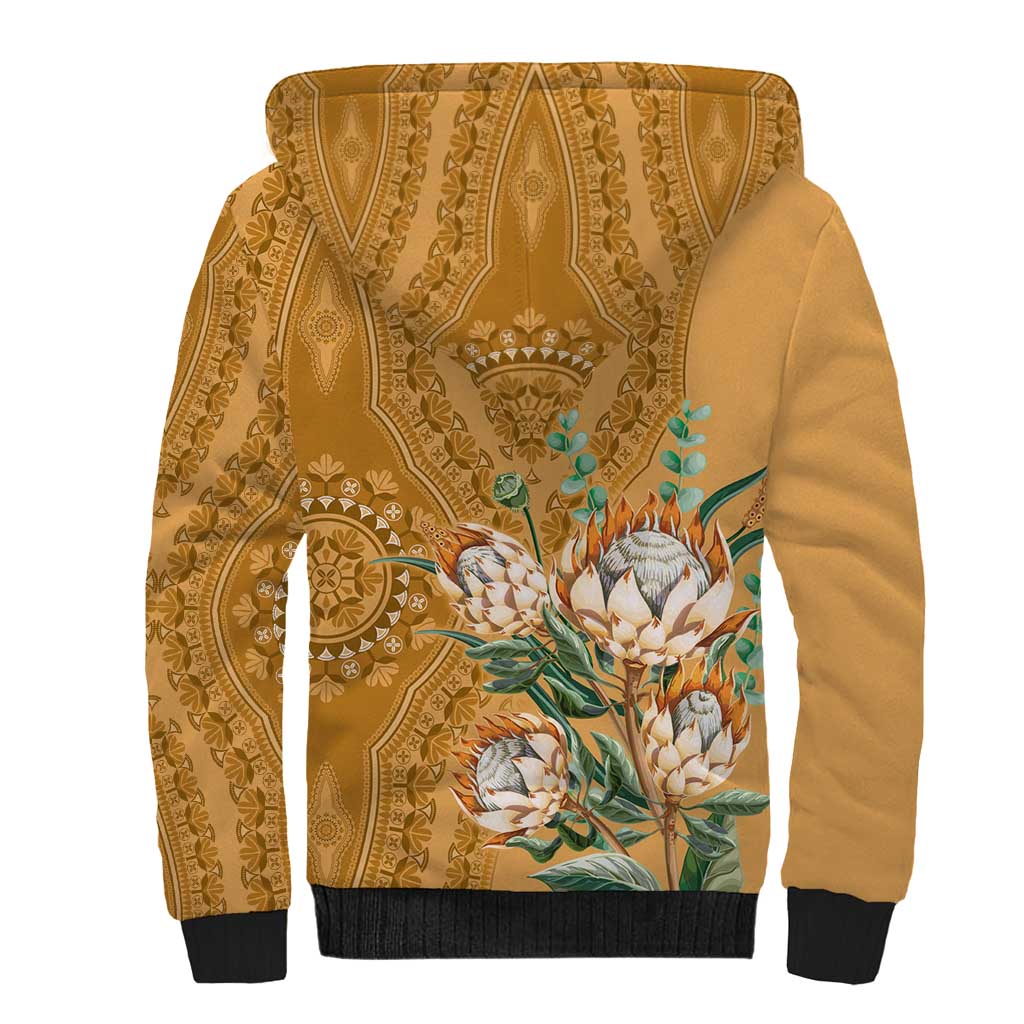 Africa King Proteas Dashiki Motif Sherpa Hoodie Gold Style - Wonder Print Shop